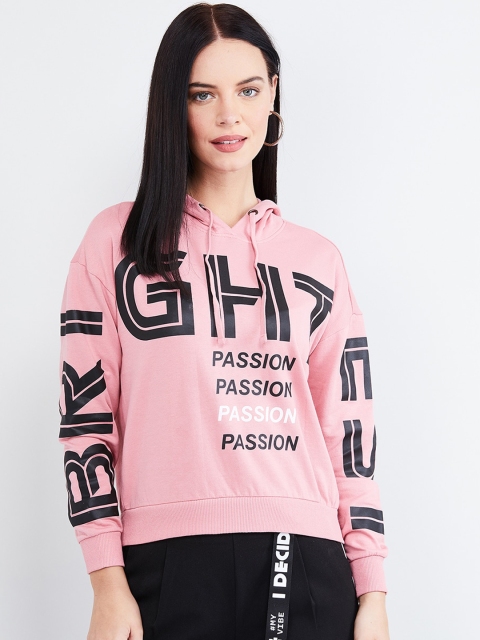 

max Women Pink & Black Printed Hooded Sweatshirt