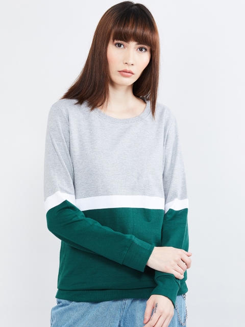 

max Women Green Colourblocked Sweatshirt