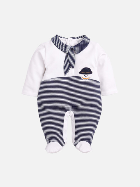 

BABY GO Boys Navy Blue & White Striped Regular Fit Organic Cotton Romper
