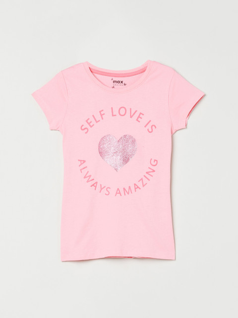 

max Girls Pink Printed Round Neck T-shirt
