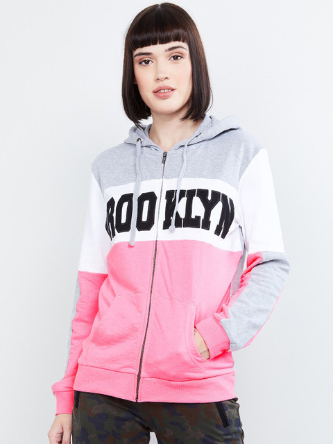 

max Women Grey Melange & White Colourblocked Sweatshirt