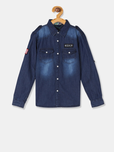 

Cherokee Boys Blue Regular Fit Solid Casual Denim Shirt