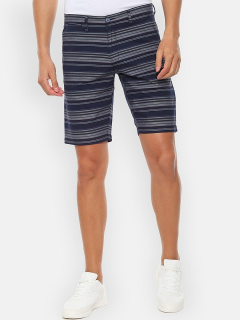 

Louis Philippe Sport Men Navy Blue Striped Slim Fit Regular Shorts