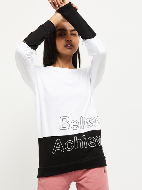 

max Women White & Black Colourblocked Sweatshirt