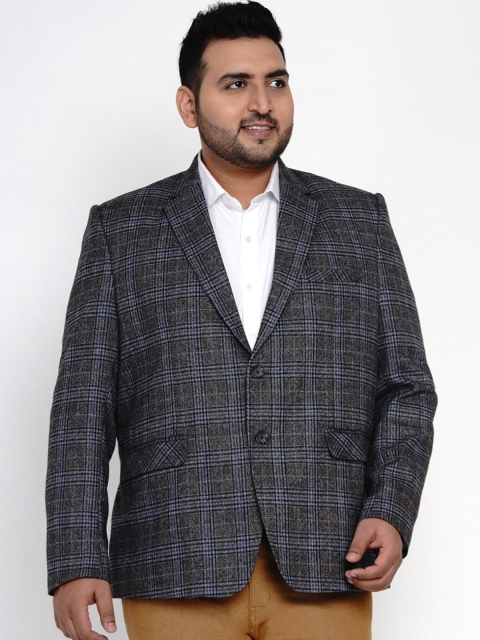 

John Pride Men Grey Checked Single-Breasted Blazer