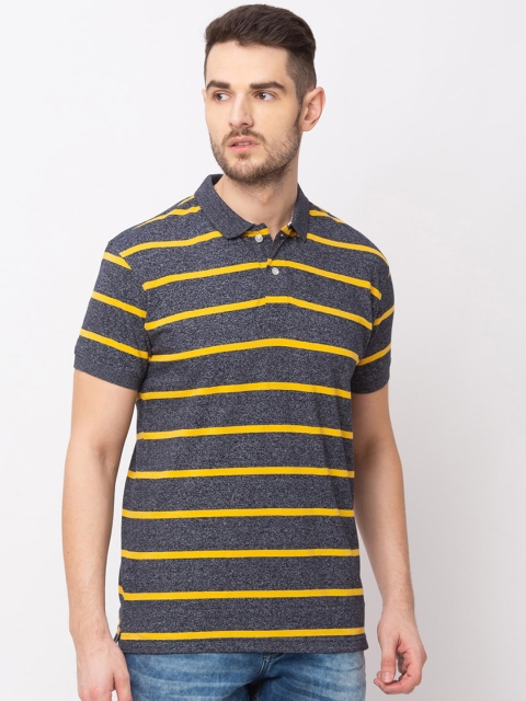

Globus Men Grey Striped Polo Collar Pure Cotton T-shirt