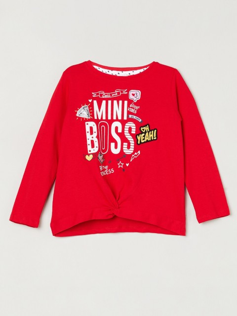 

max Girls Red Printed Pure Cotton Top