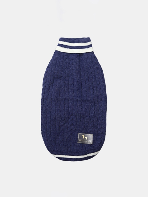 

Heads Up For Tails Navy Blue & White Cable Knit Dog Sweater