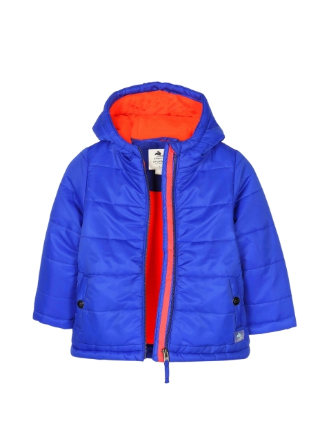 

Cherry Crumble Boys Blue Solid Hooded Padded Jacket