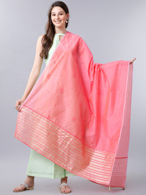 

Vishudh Women Pink & Gold-Coloured Woven Design Dupatta