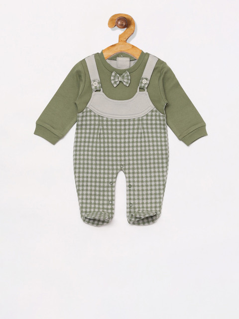 

BABY GO Infant Boys Green & Off-White Checked Organic Cotton Sleepsuit