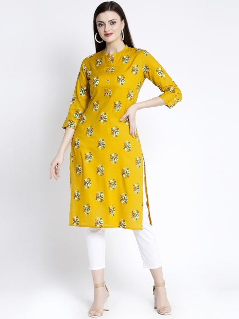 

ANAISA Women Mustard Yellow & Green Printed Straight Kurta