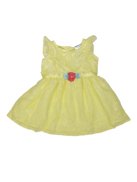 

Doodle Girls Yellow Self Design Fit and Flare Dress