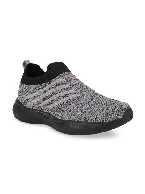Campus Men Black & Grey Woven Design Running Shoes