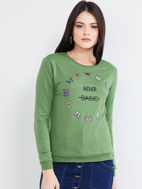 

max Women Green Printed Sweatshirt