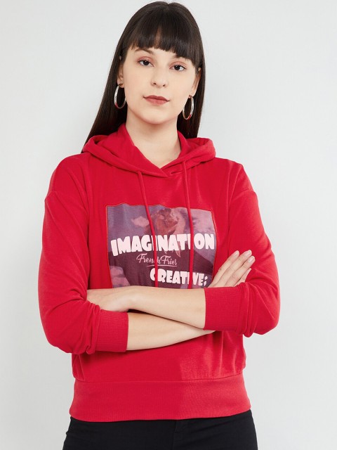 

max Women Red Printed Hooded Sweatshirt
