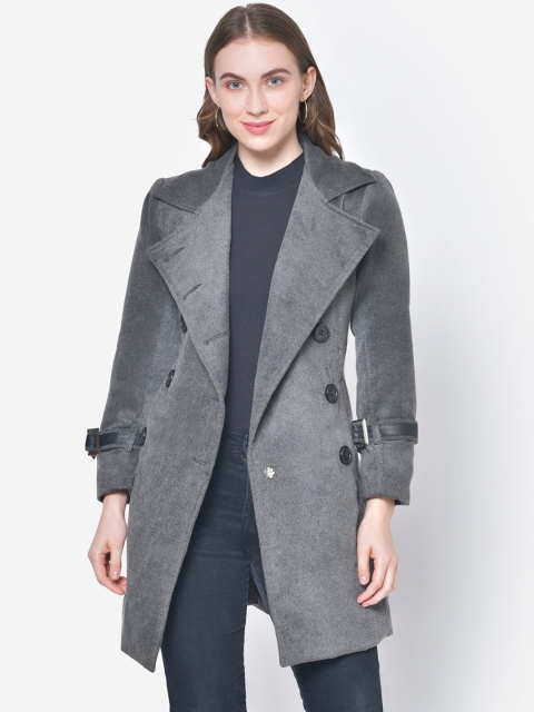 

MARTINI Women Grey Solid Sleeve Belt Woolen Coat