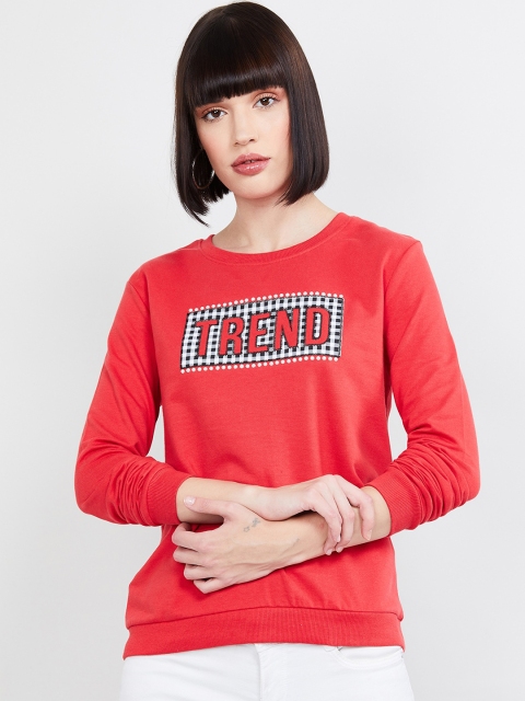 

max Women Red Printed Cotton Sweatshirt