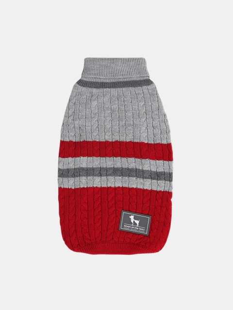 

Heads Up For Tails Red & Grey Striped Cable Knit Dog Sweater