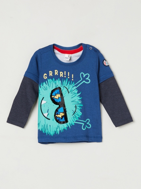 

max Boys Blue Printed Round Neck T-shirt