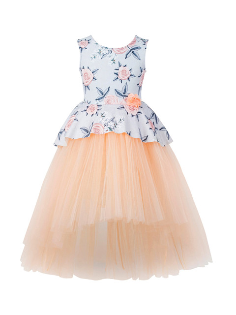 

Toy Balloon kids Girls Blue & Peach-Coloured Floral Printed Fit and Flare Dress