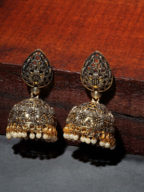 

OOMPH Gold-Plated & Black Dome Shaped Jhumkas