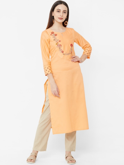 

Os Women Orange & Red Embroidered Straight Kurta
