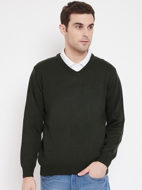 

NEVA Men Olive Green Solid Pullover Sweater