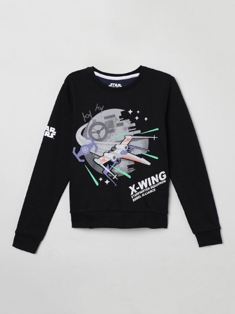 

max Boys Black Printed Cotton Sweatshirt