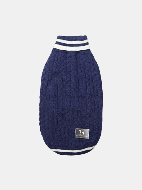 

Heads Up For Tails Navy Blue & White Cable Knit Dog Sweater