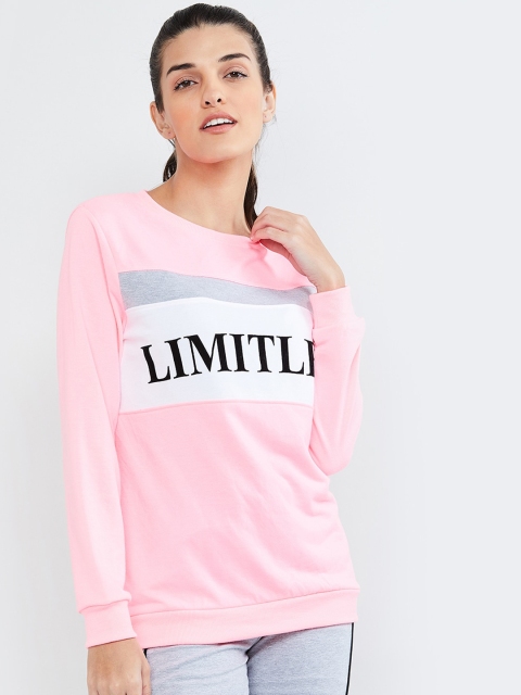 

max Women Pink & Off-White Printed Sweatshirt