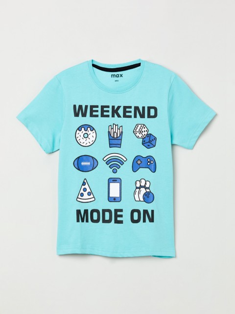

max Boys Blue Printed Round Neck T-shirt