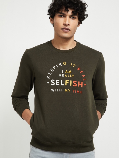 

max Men Olive Green Printed Sweatshirt