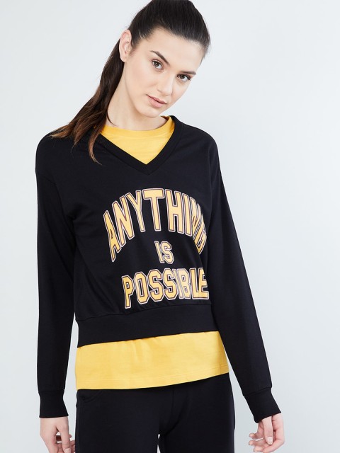 

max Women Black Printed Cotton Sweatshirt
