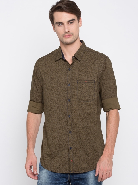 

SPYKAR Men Olive Green & Black Slim Fit Printed Casual Shirt