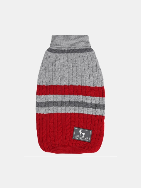 

Heads Up For Tails Red & Grey Striped Cable Knit Dog Sweater