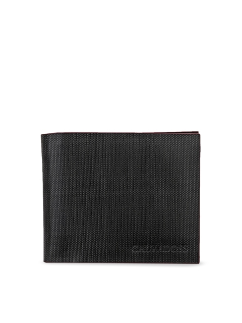 

Calvadoss Men Black Textured Two Fold Genuine Leather Sustainable Wallet