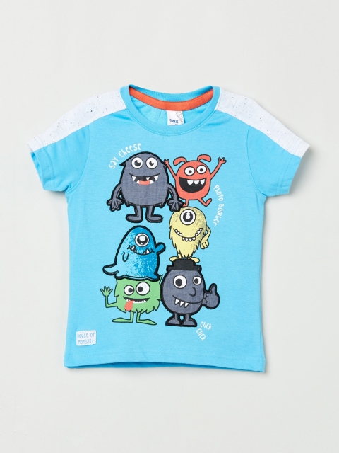 

max Boys Blue Printed Round Neck T-shirt