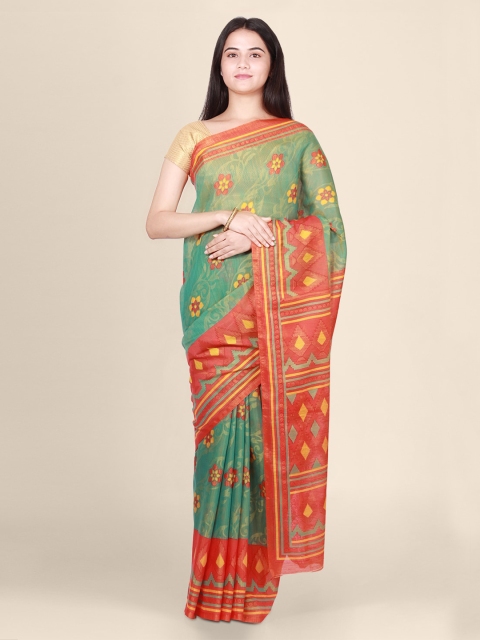 

CLAI WORLD Green & Red Brasso Printed Saree