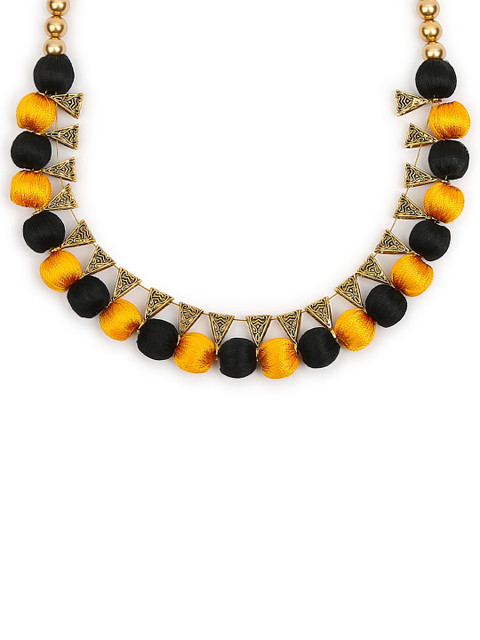 

AKSHARA Black, Yellow & Gold-Toned Handcrafted Necklace