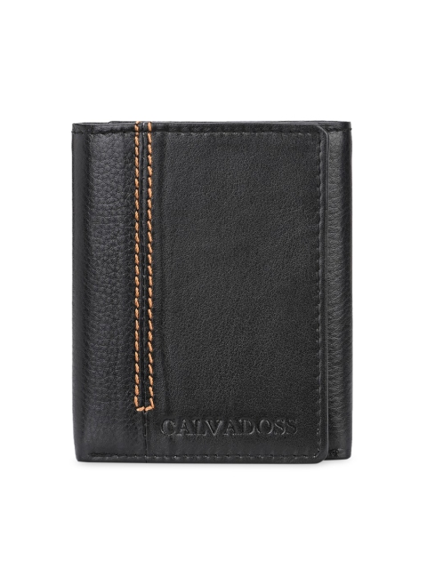 

Calvadoss Men Black Solid Genuine Leather Three Fold Wallet