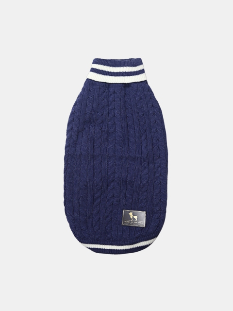 

Heads Up For Tails Navy Blue & White Cable Knit Dog Sweater