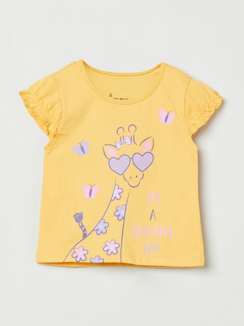 

max Girls Yellow Printed Pure Cotton Top