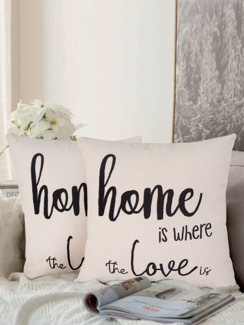 

LUXENMEAD Cream-Coloured Set of 2 Abstract Square Cushion Covers