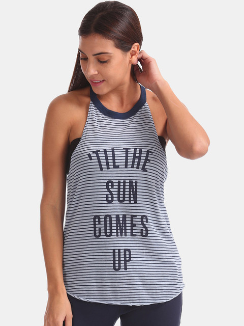 

Aeropostale Women Blue Striped Tank Top