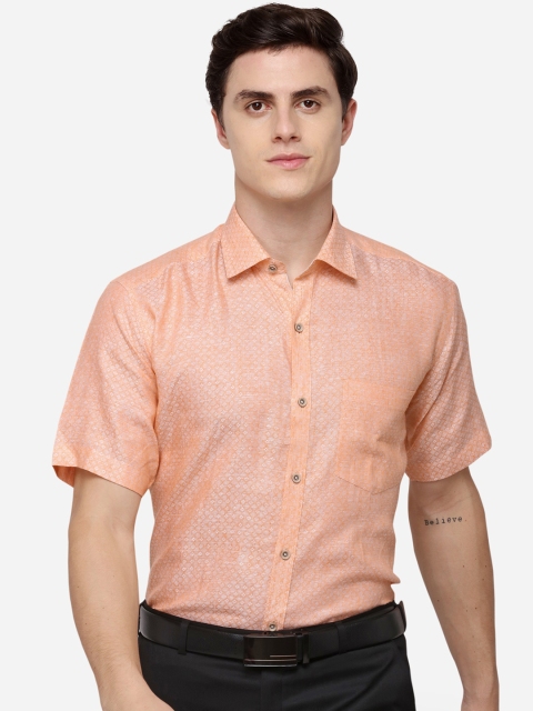 

JADE BLUE Men Orange Regular Fit Self Design Linen Formal Shirt