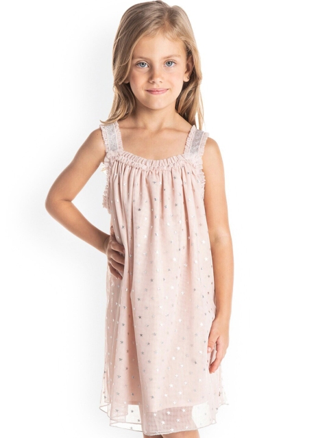 

Cherry Crumble Girls Peach-Coloured Printed A-Line Dress