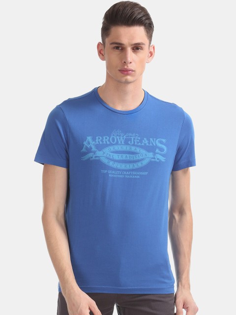 

Arrow Men Blue Printed Round Neck T-shirt