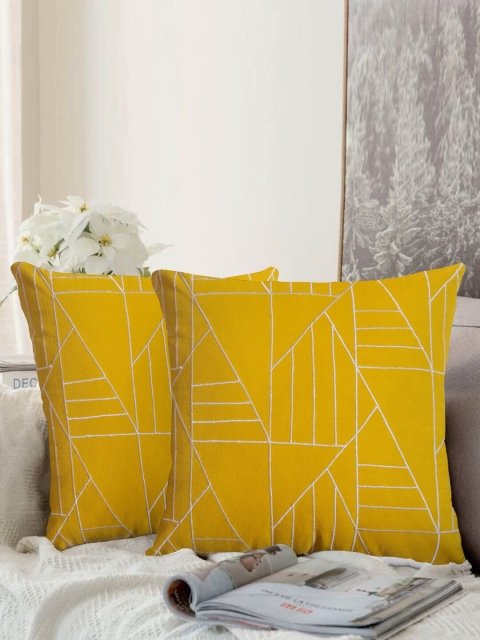 

LUXENMEAD Yellow Set of 2 Embroidered Square Cushion Covers