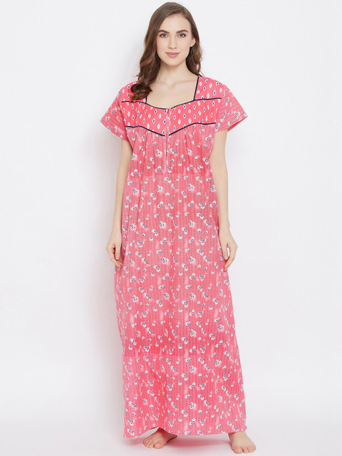 

Clovia Pink & White Floral Printed Nightdress NS1338P14